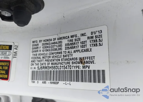 2013 Honda Cr-V Ex из США, поврежденный, VIN 5J6RM3H56DL015470